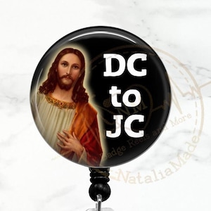 Funny Badge Reel, DC to JC Jesus Badge Reel -  Retractable Badge Holder, Funny Nurse Badge Clip, ICU Badge Holder, Heavy Duty Reel