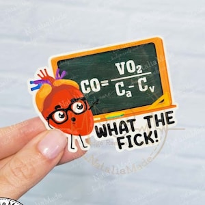 Funny Cardiology What The Fick  Waterproof Vinyl Sticker 3&quot; x 2.3&quot; Cute Nursing Stickers, Telemetry Cardiology Heart Water Bottle Sticker