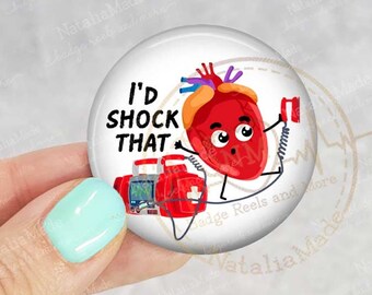 Interchangeable Badge Topper 1.75" - I'd Shock That Funny Cardiology Telemetry Swappable ID Badge Topper, Reel Accessories