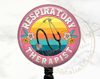 Retro Respiratory Therapist Badge Reel, RT RRT Badge Clip, Respiratory Therapy ID Badge Holder, Breakaway Lanyard, Carabiner Stethoscope Tag