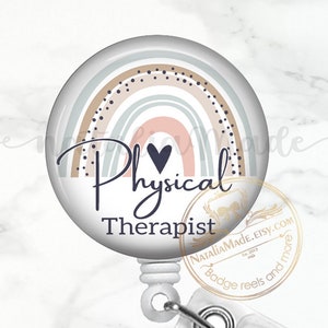 Physical Therapist Badge Reel,  Retractable Badge Holder, Rainbow Physical Therapy Badge Clip, PT Lanyard, Carabiner