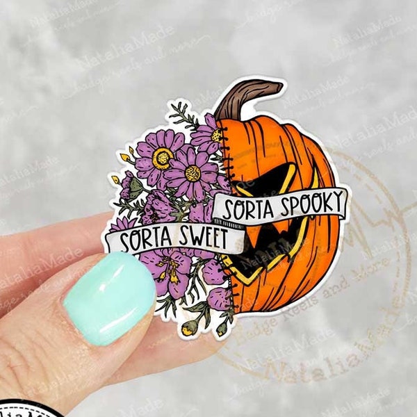 Sorta Spooky Sorta Sweet Acrylic Interchangeable Badge Reel Topper - Funny Halloween Pumpkin Swappable ID Badge Topper, Reel Accessories