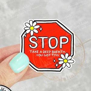 Stop Sign Take A Deep Breath Acrylic Interchangeable Badge Reel Topper  - Mental Health Swappable ID Badge Topper, Reel Accessories