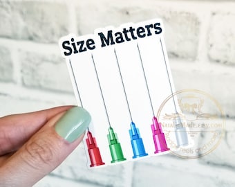 Size Matters Waterproof Vinyl Sticker - 2.7"x 2.2" - Laptop Water Bottle Decal Sticker,  Phlebotomist Medical Stickers, Phlebotomy Sticker