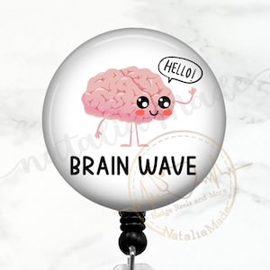 Brain Wave Neurology Badge Reel - Retractable  Badge Clip, Neuro ICU Badge, EEG ID Badge Holder, Breakaway Lanyard, Carabiner