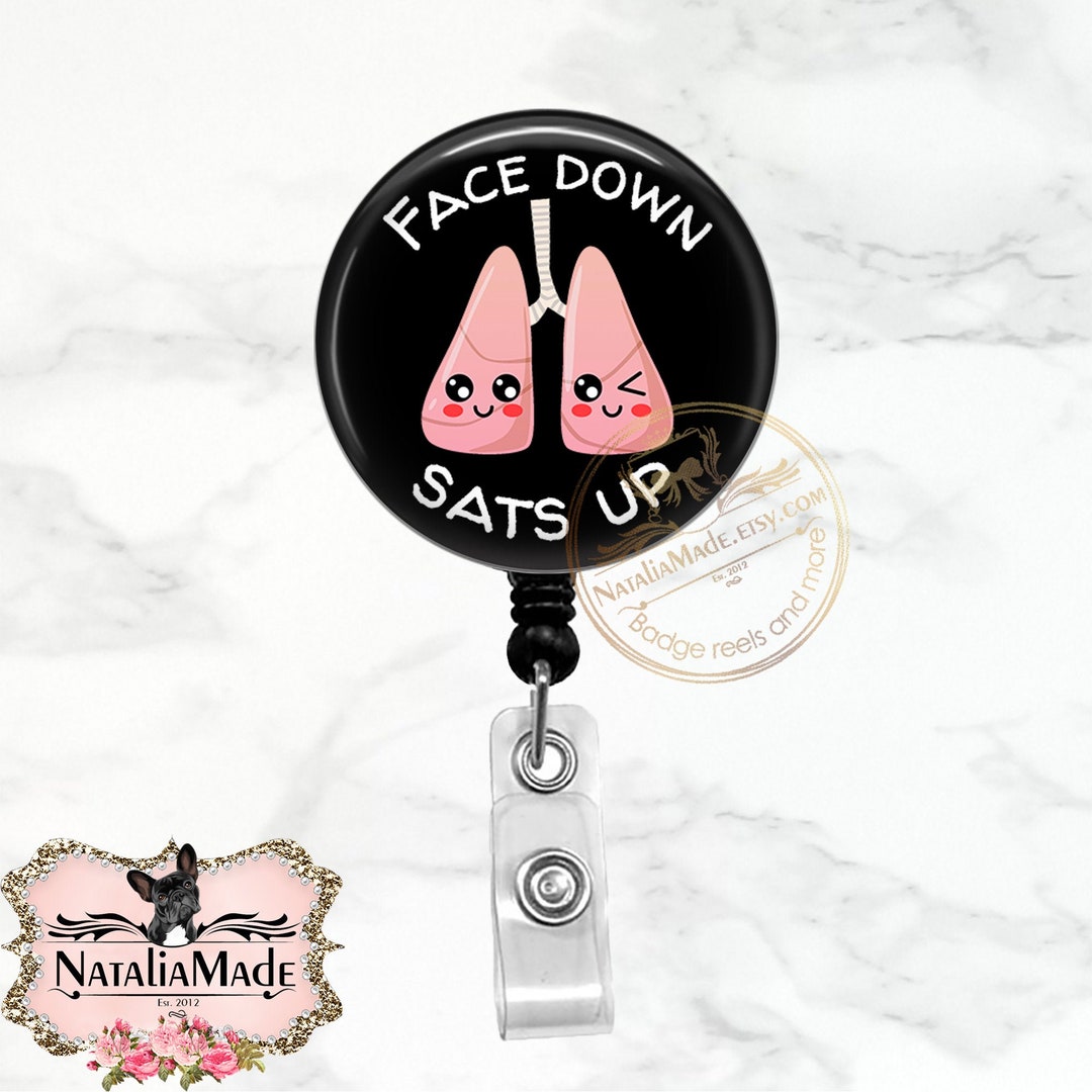 Face Down Sats Up Badge Reel - Retractable ID Holder For Nurses & Medical Staff With Alligator Clip