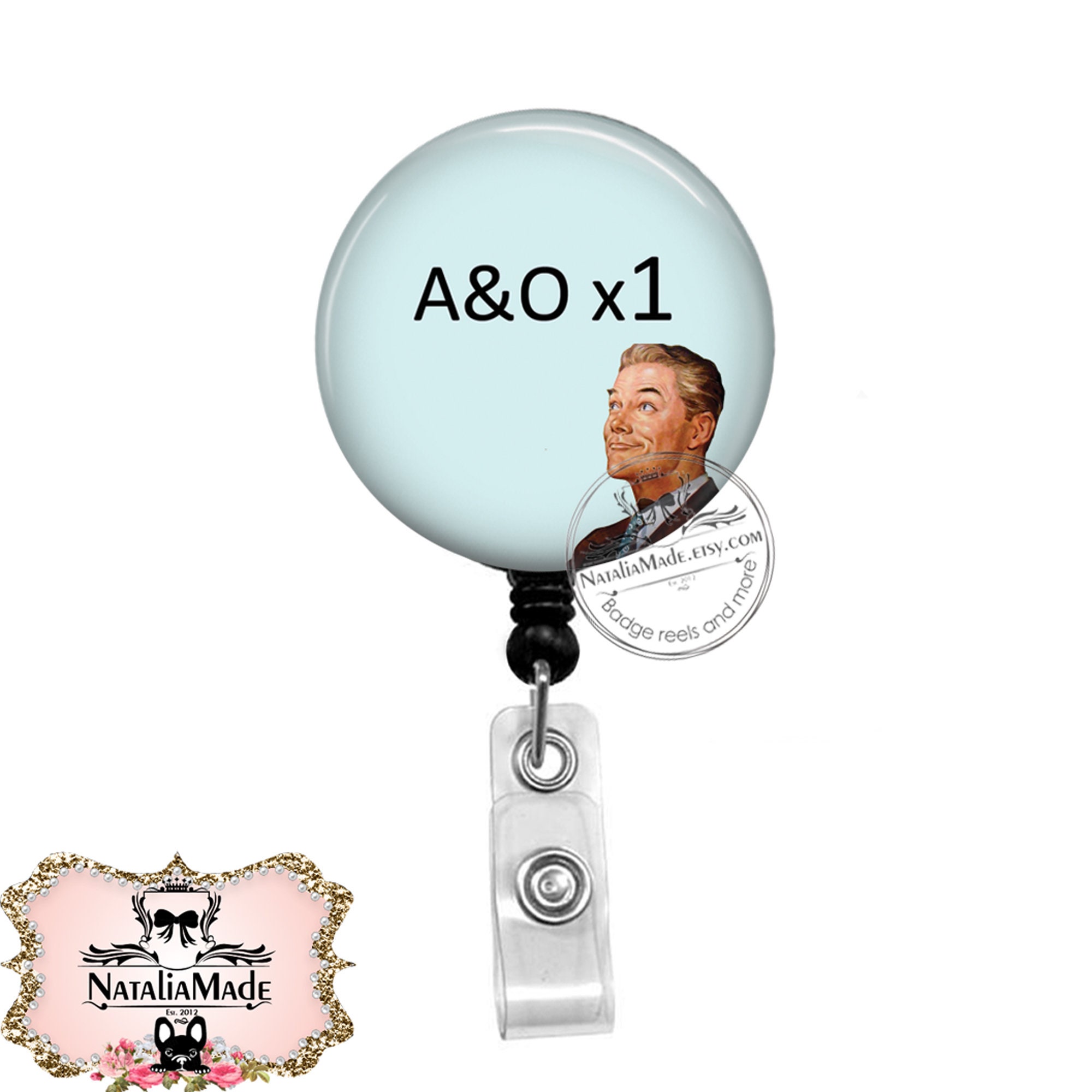 A&O x1 Badge Reel - Retractable Badge Holder - Funny Nurse Badge Holder - EMT - Alert and Oriented X1 Badge clip - Carabiner - Lanyard