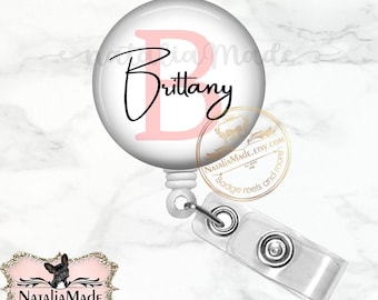Monogram Badge Reel -  Personalized Badge Reel, Custom Name Badge Clip, Initial Badge Holder, Carabiner, Stethoscope Tag, Lanyard