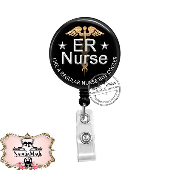 Funny ER Nurse Badge Reel Cool ER Nurse ID Badge Holder Retractable Badge  Reel Stethoscope Name Tag Carabiner Lanyard 