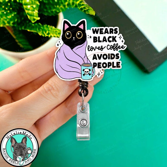 Cute Cat and Coffee Acrylic Retractable Badge Reel Funny Antisocial ID  Holder, Vet Tech Cat Lover Gift Heavy Duty Reel, Lanyard 