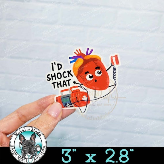 Funny Cardiology I'd Shock That Waterproof Vinyl Sticker 3" x 2.8" Cute Nursing Stickers, Telemetry Cardiology Heart Water Bottle Sticker