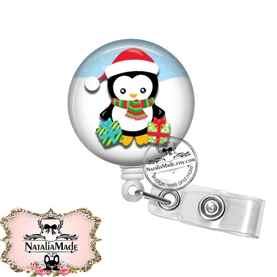 Christmas Holidays Dancing Penguins Badge Reel Retractable ID Name Card Holder 