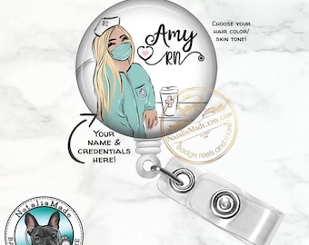 Personalized Nurse Badge Reel - Retractable Badge Holder, Gift For RN, Nurse Practitioner, CRNA, Carabiner, Lanyard, Stethoscope ID Tag