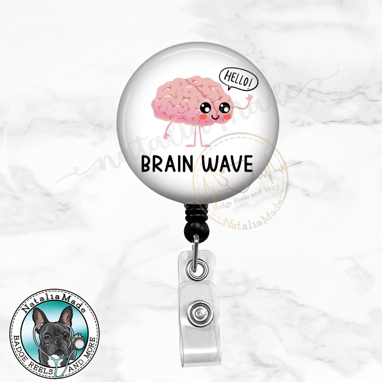 Brain Wave Neurology Badge Reel - Retractable Badge Clip, Neuro Icu Badge, EEG ID Badge Holder, Breakaway Lanyard, Carabiner