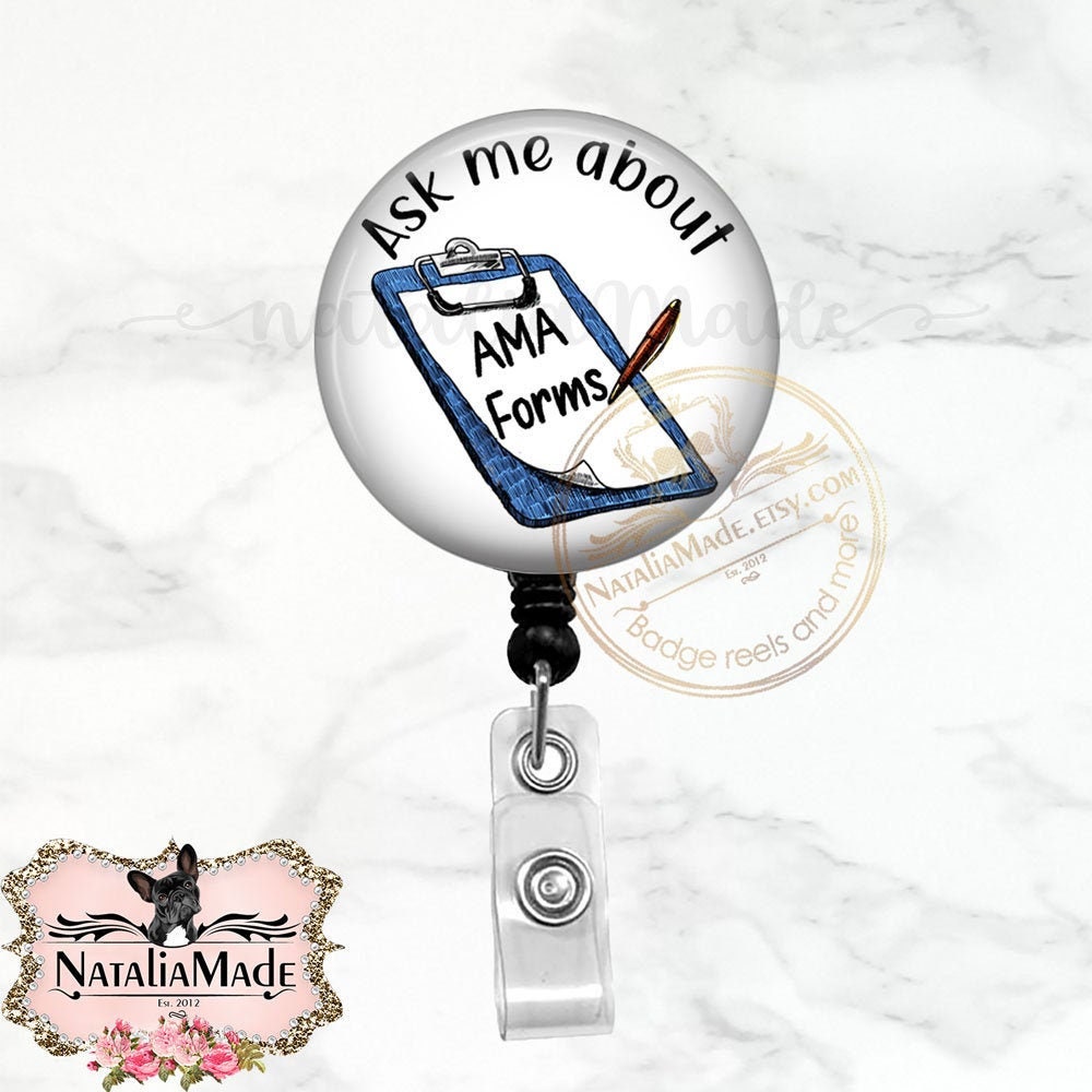 Ask Me About AMA Forms Badge Reel Retractable Badge Holder, ER Nurse Badge  Clip, HUC Badge Holder, Doctor Badge Buddy, Carabiner Clip 