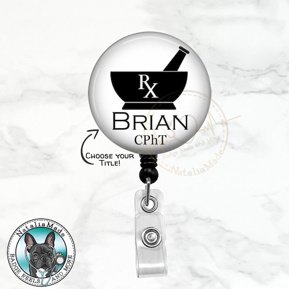 Personalized Pharmacy Badge Reel Retractable Badge Holder, Cpht