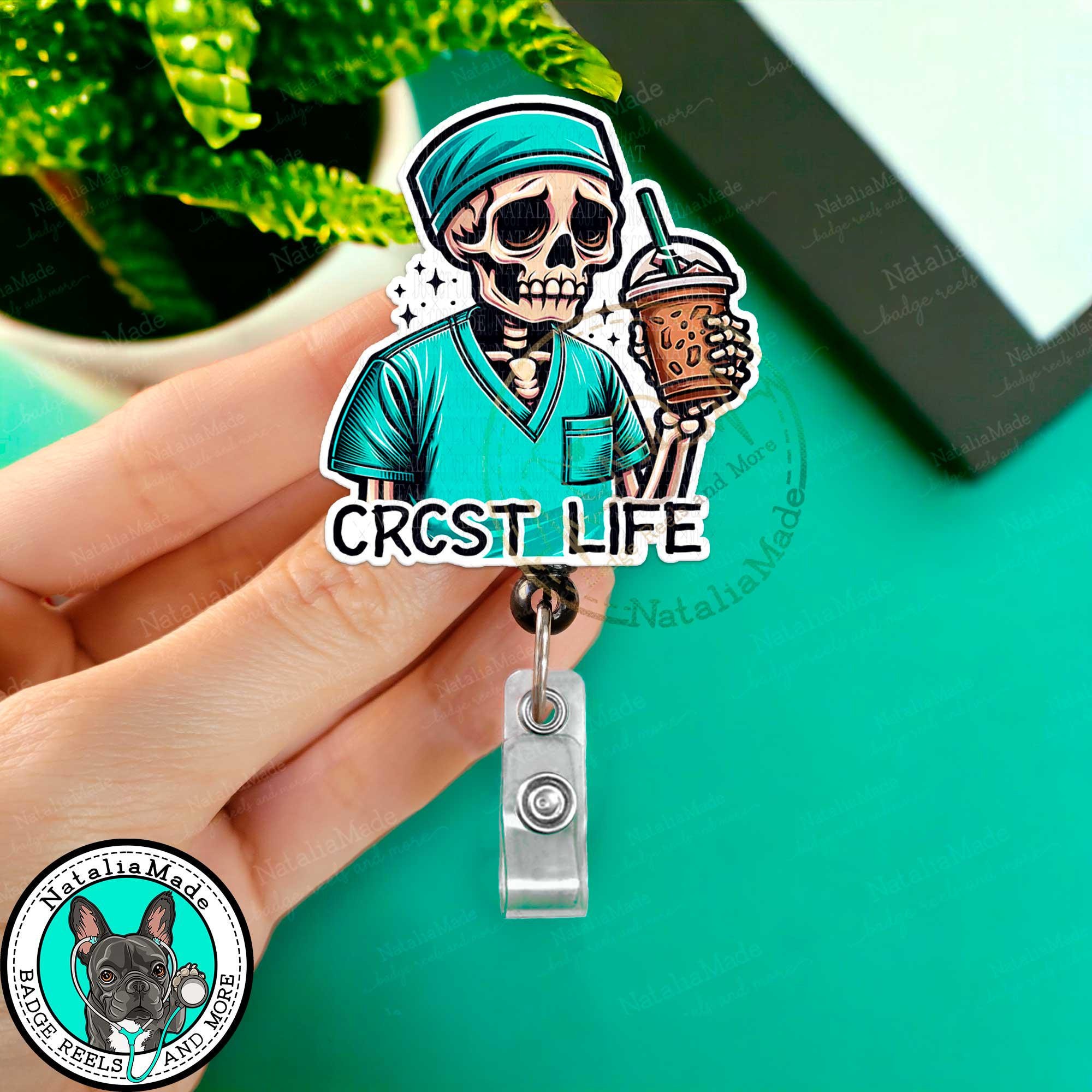 Funny Skeleton CRCST Life Retractable Badge Reel, Sterile