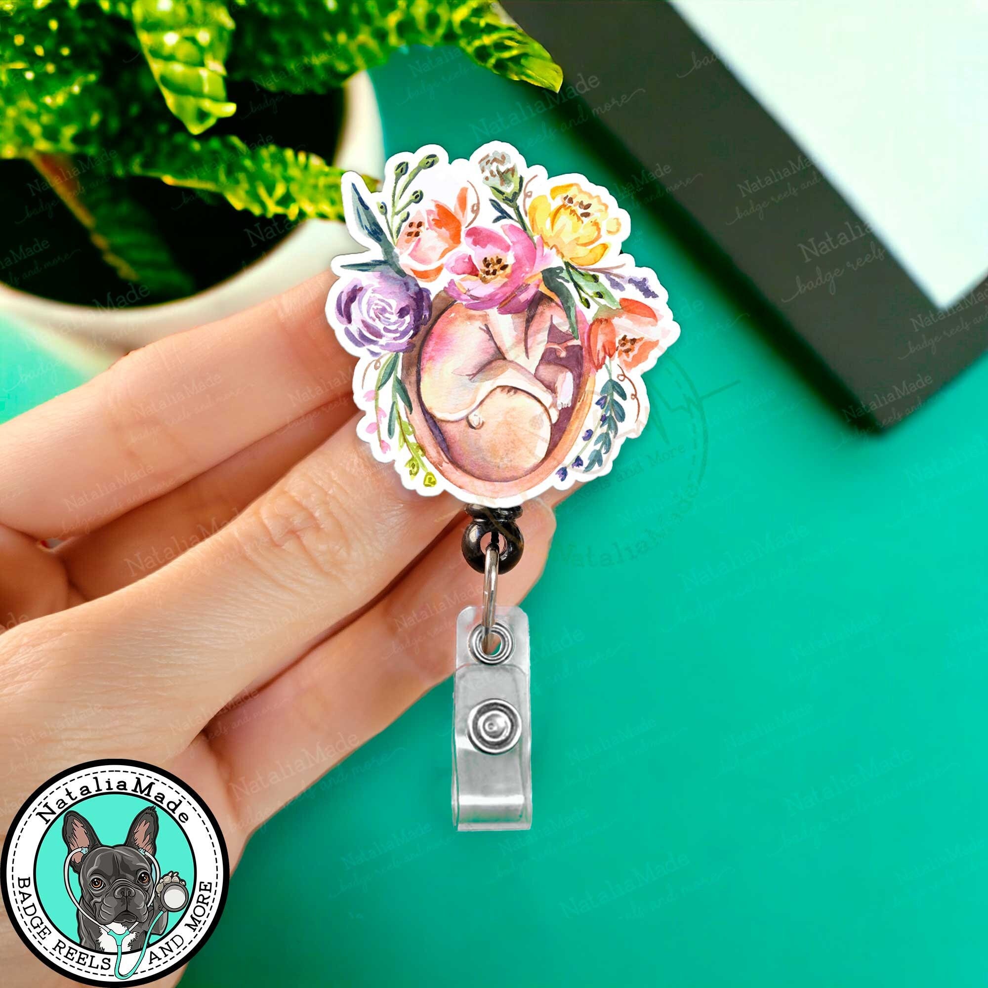 Floral Fetus Retractable Badge Reel Obstetrics Labor and Delivery