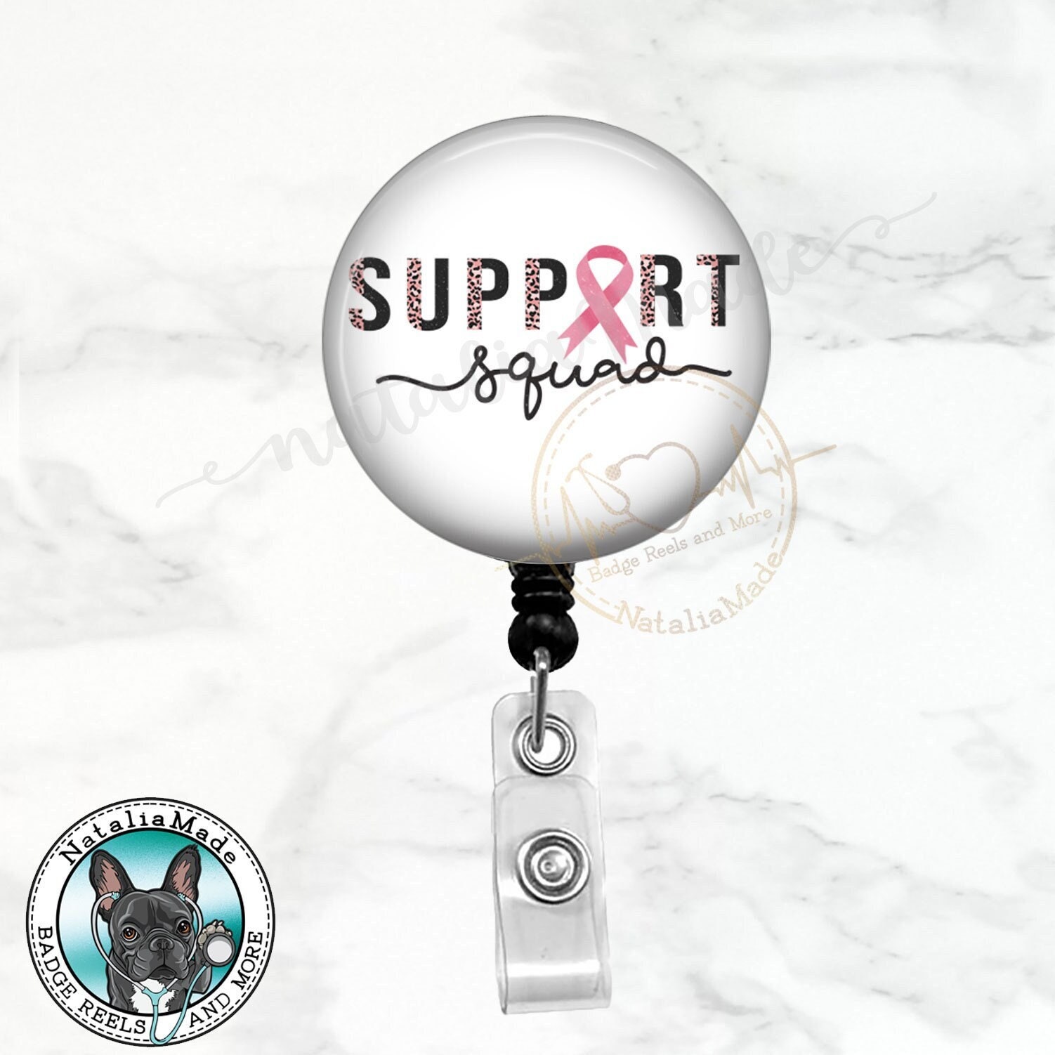 Breast Cancer Awareness Retractable Badge Reel, Support Squad