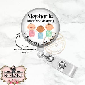 Personalized Obstetrics OB Nurse Badge Reel Retractable ID Badge Holder, Labor and Delivery Name Badge , OBGYN Name Badge, L&D Gifts image 1