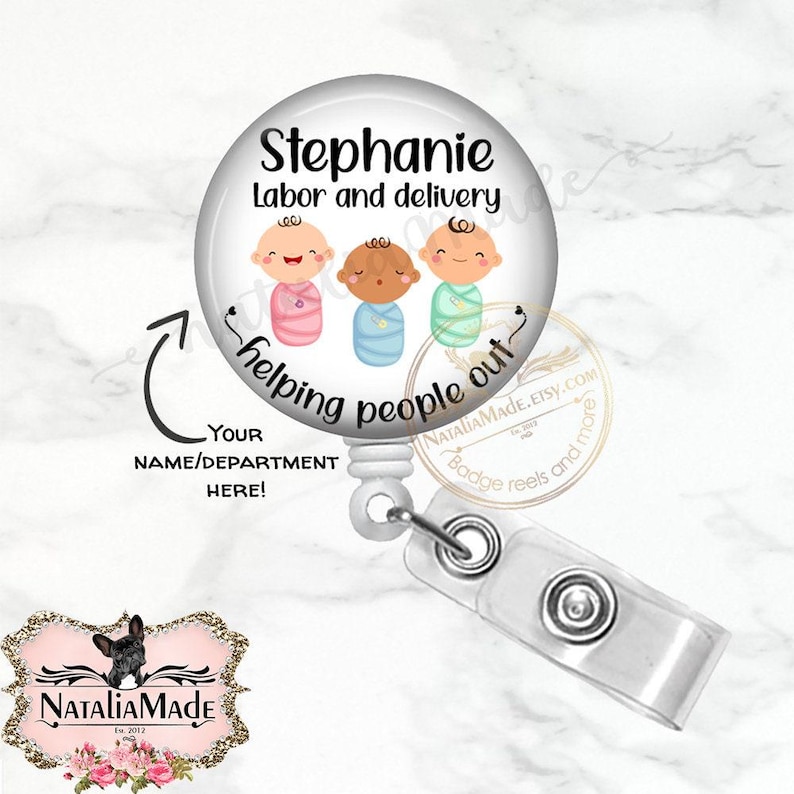 Personalized Obstetrics OB Nurse Badge Reel Retractable ID Badge Holder, Labor and Delivery Name Badge , OBGYN Name Badge, L&D Gifts image 1