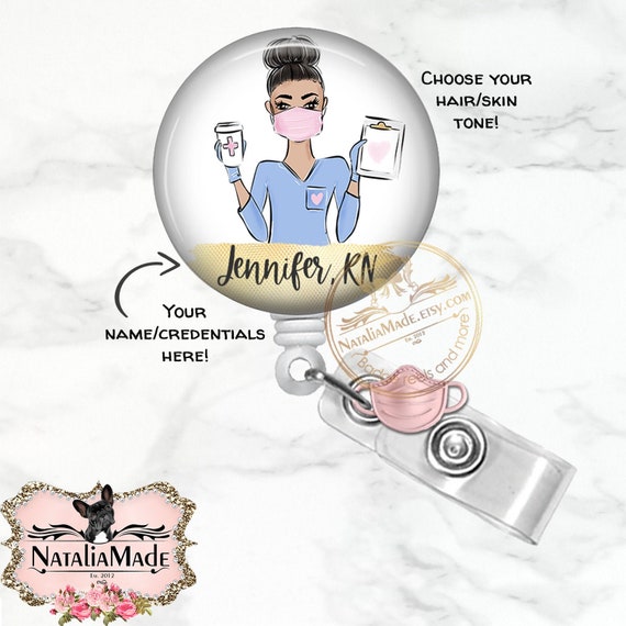 Personalized Nurse CNA Badge Reel With Mask Charm, Retractable ID Badge  Clip, Cute ID Holder, Carabiner, Lanyard, Stethoscope Name Tag 