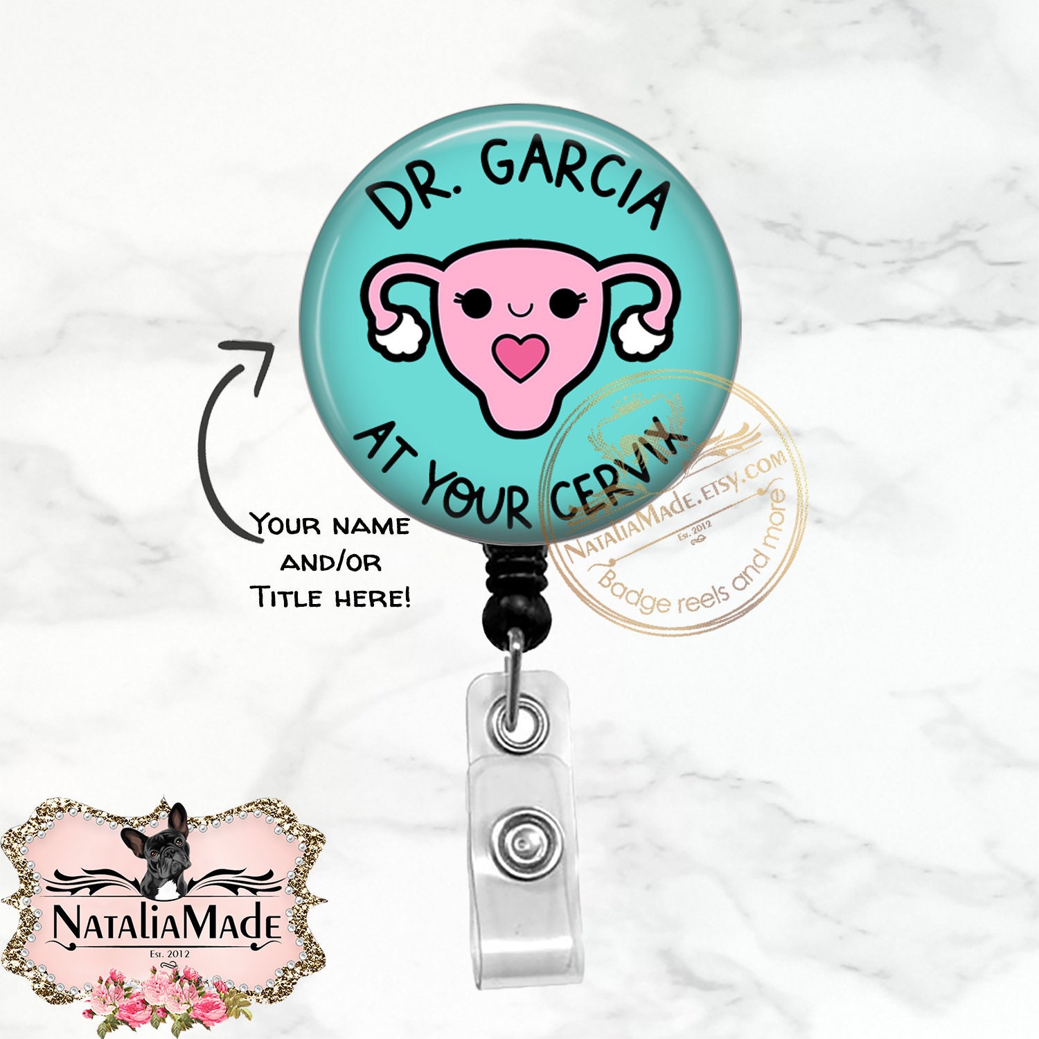 Personalized Cute Uterus Badge Reel at Your Cervix Retractable