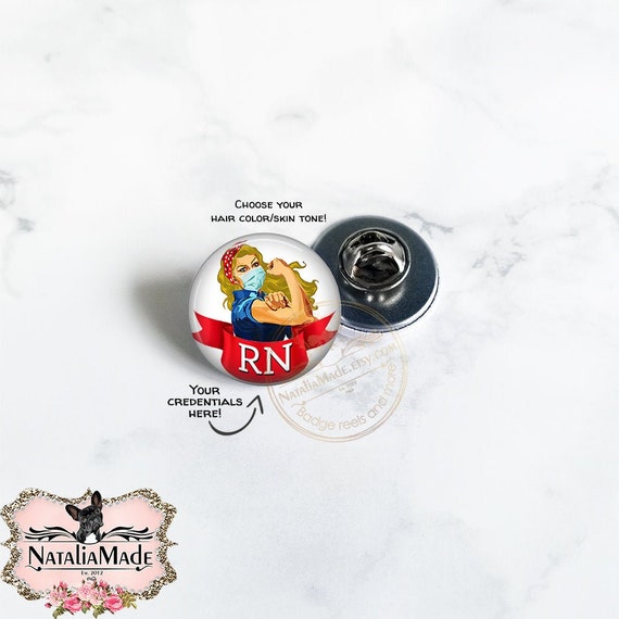 Small Rosie Riveter 1 ID Badge Pin, Nursing Pins, Lanyard Pin