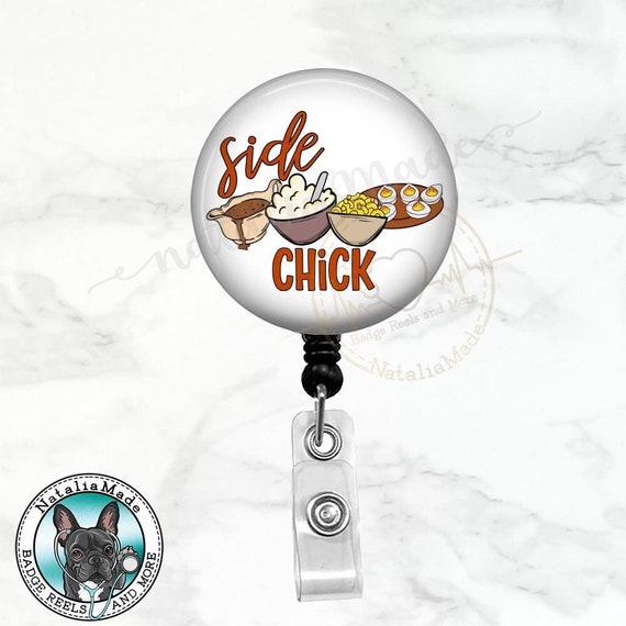 Funny Thanksgiving Badge Reel, Side Chick Retractable Badge Holder