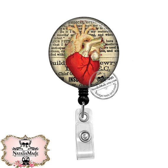 Anatomical Heart Badge Reel Cardiac Badge Clip Nurse Badge Retractable ID  Badge Holder Lanyard Carabiner Stethoscope Tag 