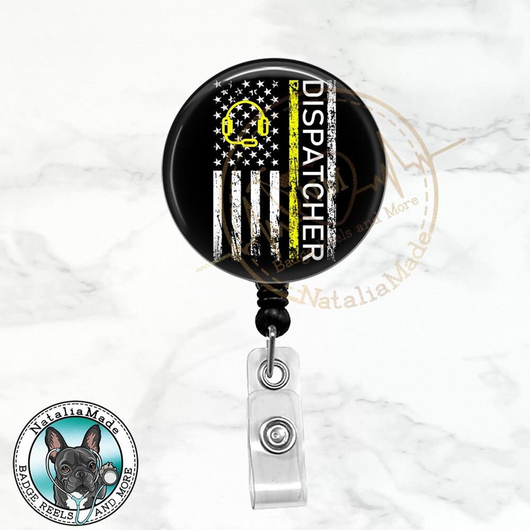911 Dispatcher Badge Reel, Thin Yellow Line Retractable Badge