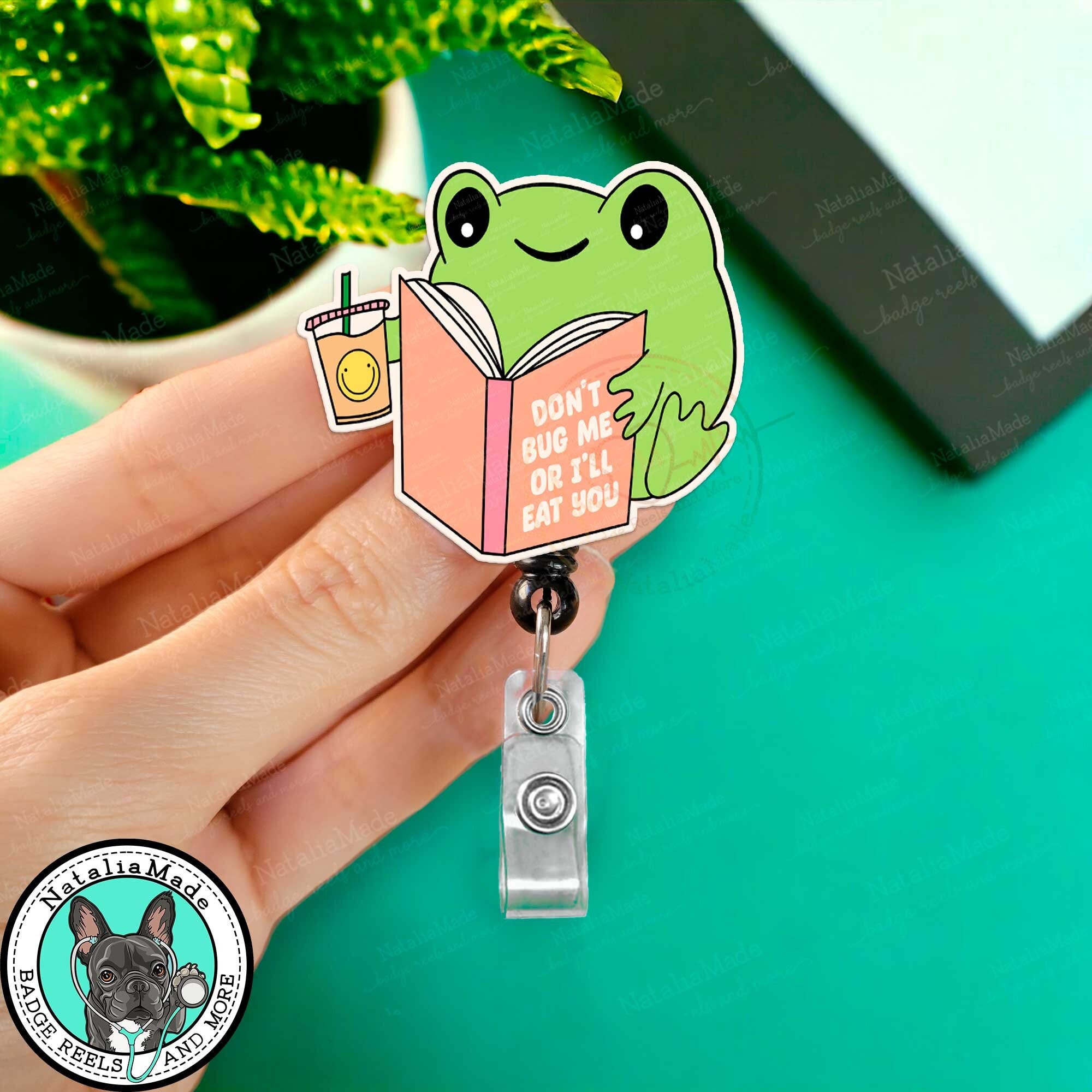 Silly Frog Retractable Badge Reel - Don't Bug Me Funny Medical Badges Nurse Badge Holder, Heavy Duty Reel, Lanyard, Carabiner