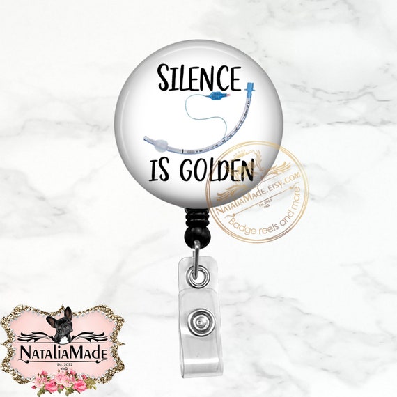 Silence is Golden Badge Reel Retractable Badge Holder Lanyard