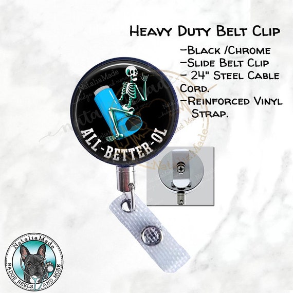 1-1/4 Round Black Plastic Carabiner Badge Reel w/No Twist Vinyl Strap &  Pressure Release Latch