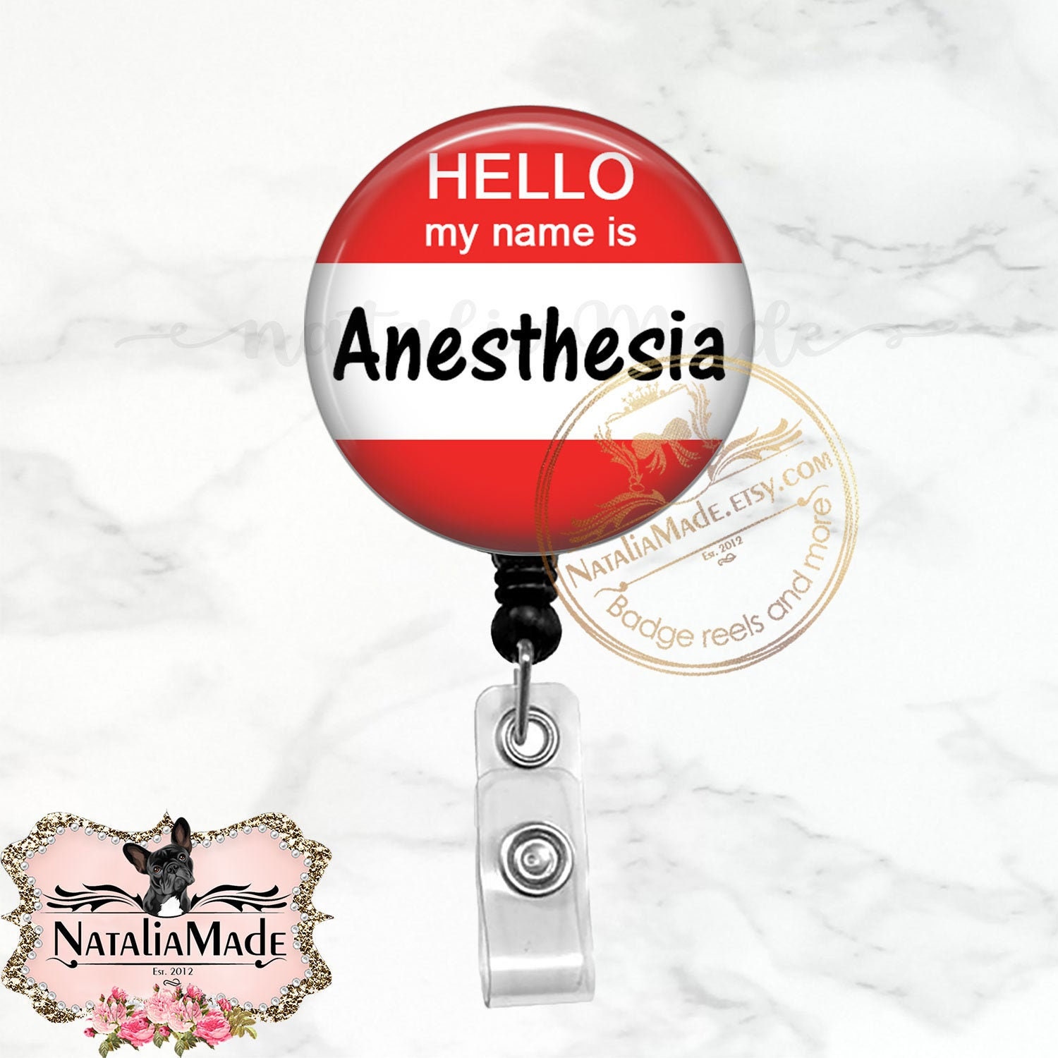 Hello My Name Is Anesthesia Badge Reel - Retractable Badge Holder Anesthesiologist Badge Clip, Crna Gift, Carabiner, Stethoscope Tag