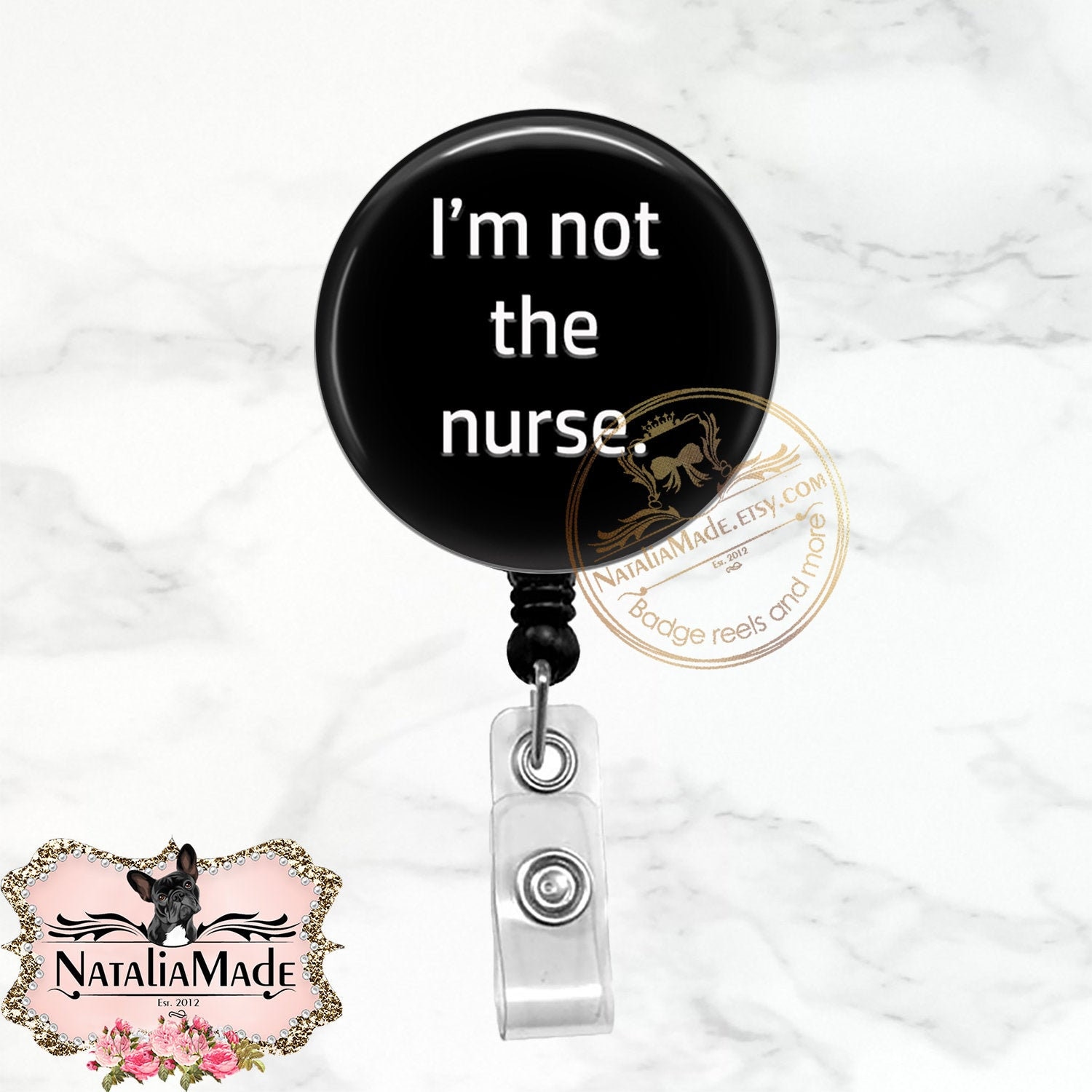 Funny Badge Reel - I'm Not The Nurse - Retractable Badge Holder - Sacrastic ID Badge Holder - Respiratory - Radiology Tech - Lanyard