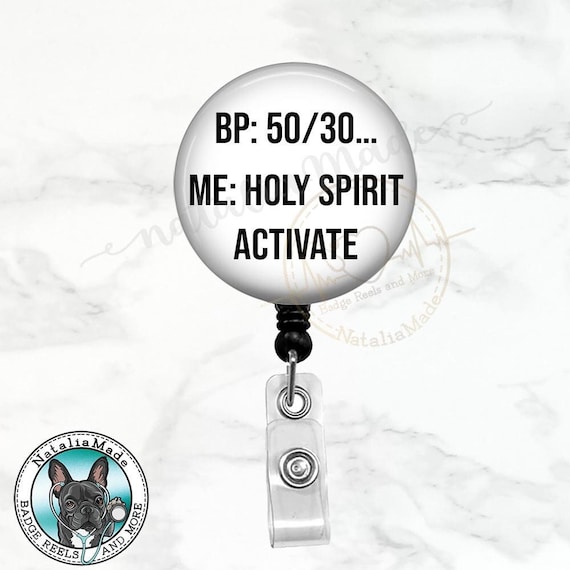 Holy Spirit Activate Funny Badge Reel - Retractable Badge Holder, Funny Nurse Badge Clip Badge Holder, Heavy Duty Reel