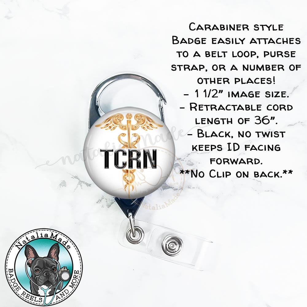 TCRN CCRN Carabiner Breakaway Lanyard Stethoscope ID Tag Retractable 1.5 Badge Holder Certified Emergency Nurse Badge Reel