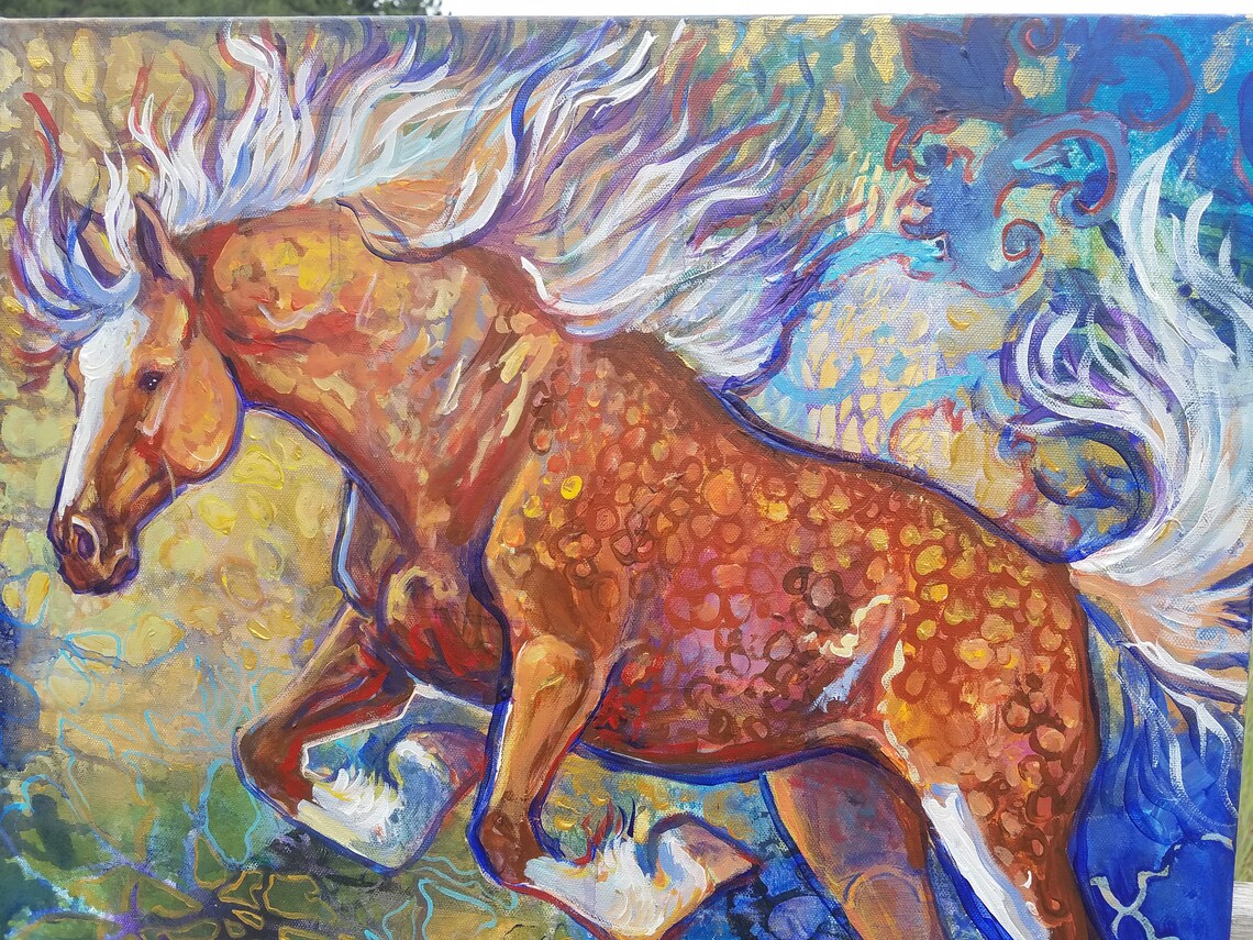 Horse Palomino original painting on canvas | Etsy