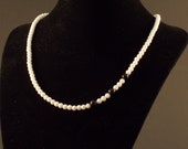 Opalite Glass Beads and Swarovski Mystic Black Crystal Pearl Necklace.  Mystery Lady