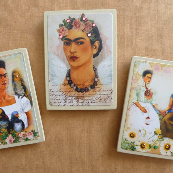 Magnet set collage altered art vintage Frida Kahlo