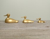 Three Vintage Brass Ducks, Brass Animals, Small Animal Statues, Mid Century Modern Decor