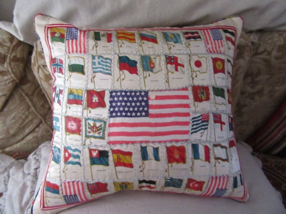 tobacco pillows Tobacco Silks Patriotic Pillow With 5 American Flags...late 1800's...17