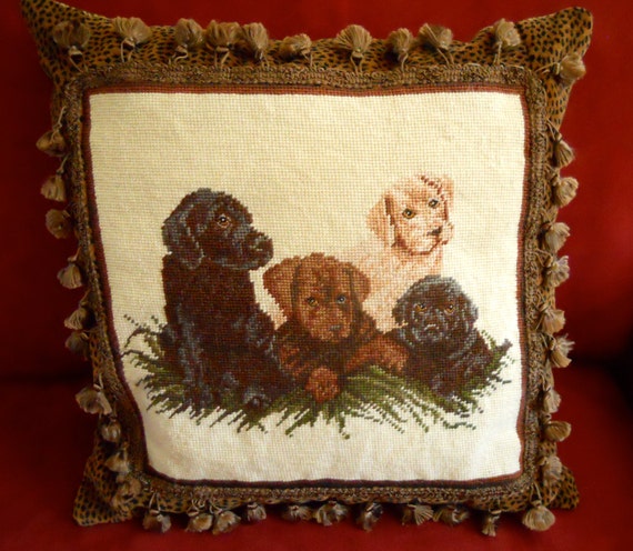 18 X 18 Handmade Wool Needlepoint King Charles Spaniel Dog Pillow