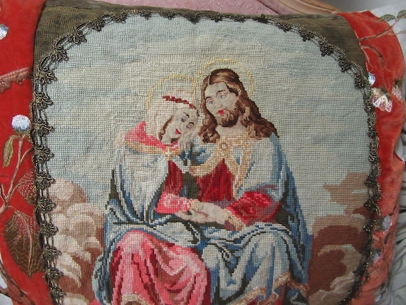 Handmade Pillow With Antique Needlepoint Handmade Pillow With Antique Needlepoint