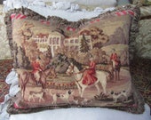 Antique Horses Hunt Scene Needlepoint Pillow Horses Dogs 17 quot x 22 quot