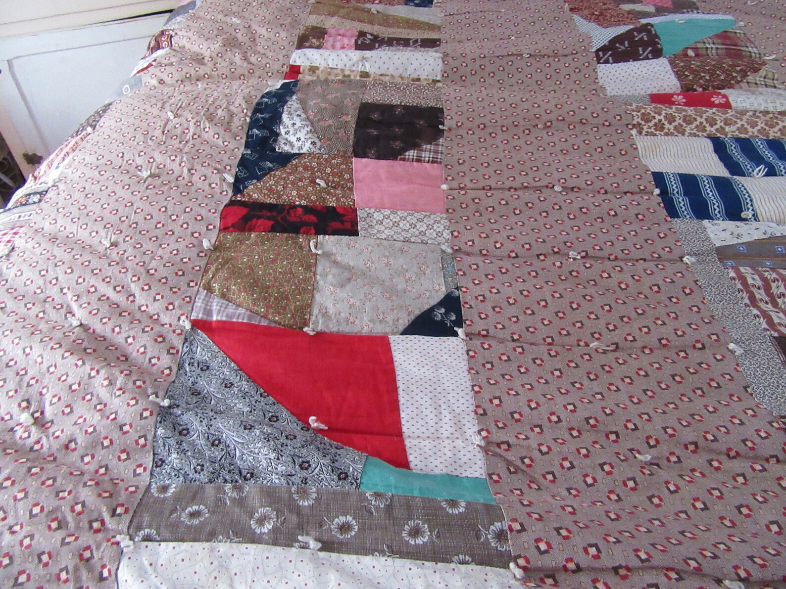 Antique Patchwork Quilt...hand Tied Crazy Blocks and Stripes Etsy