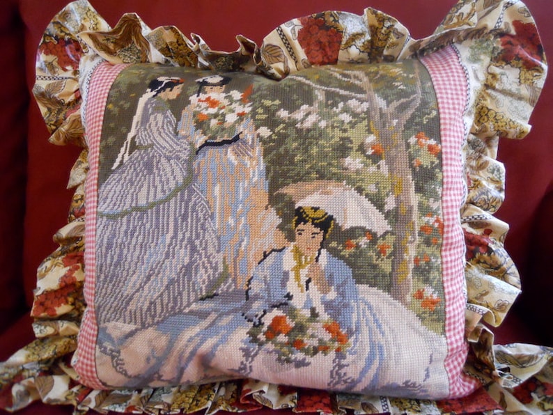 18 X 21 Vintage les Dames Aux Jardin Needlepoint Pillow Etsy