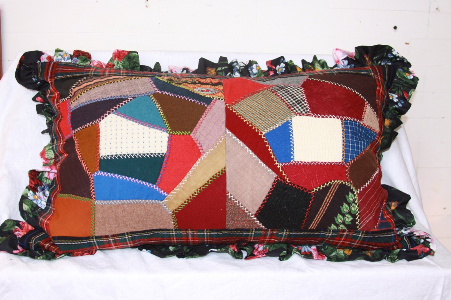 16x26 Antique Crazy Quilt Pillow Etsy
