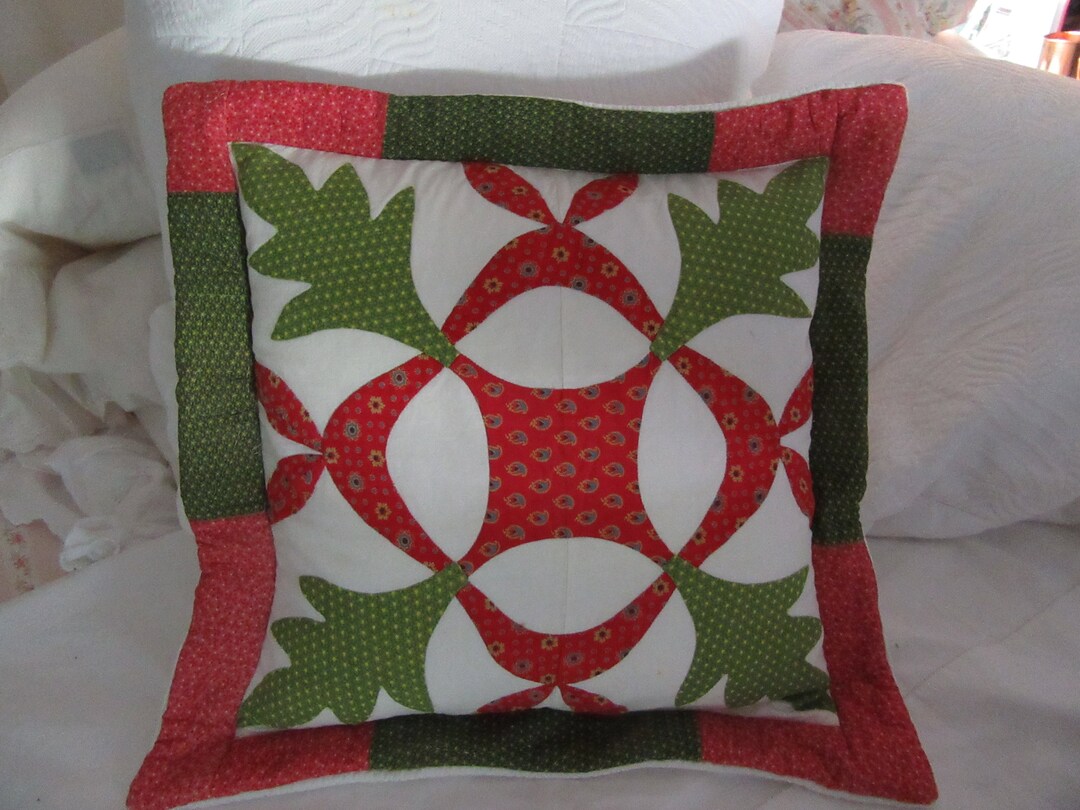 Antique Patchwork Quilt Pillow..circa 1850 Rare Green Color 14